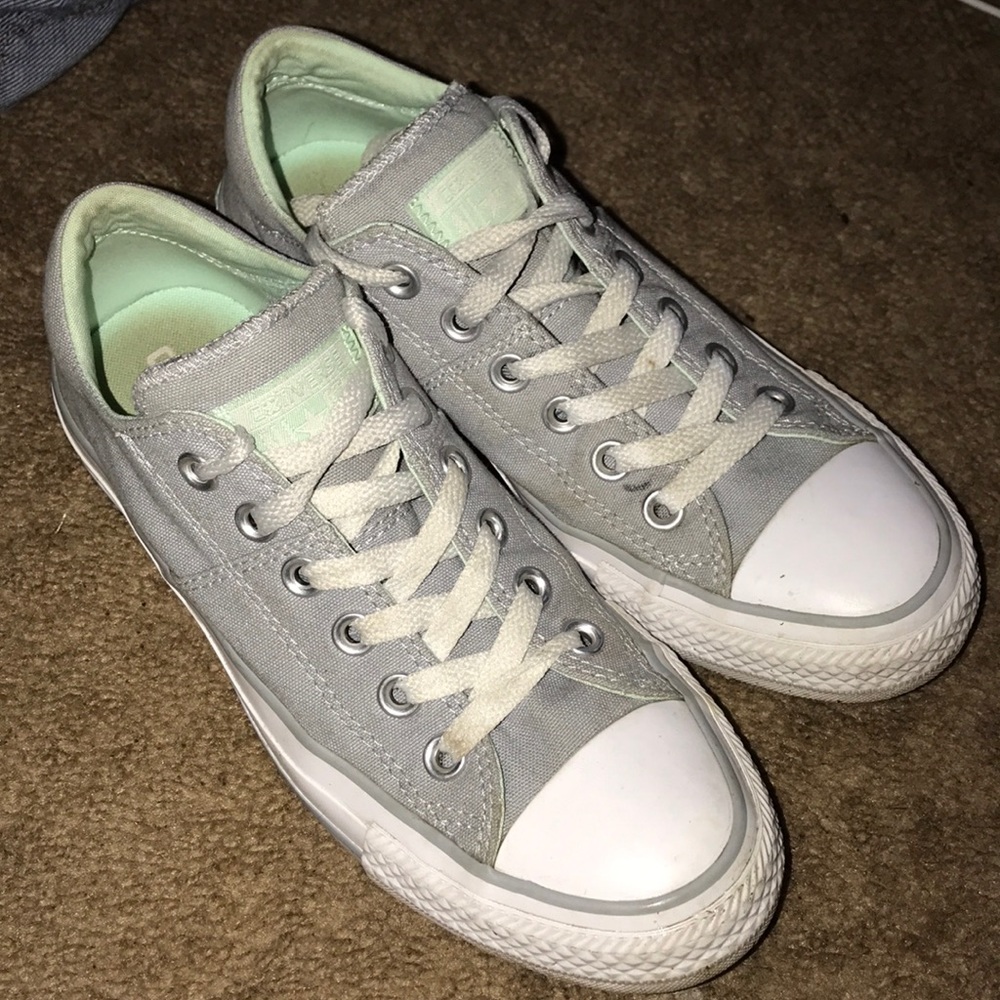 Grey and mint converse shoes